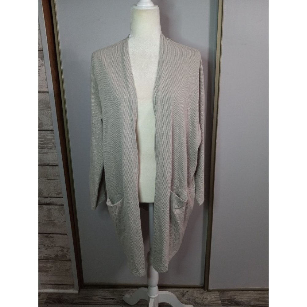 Donni One Size Grey Pocket Lounge Casual Open Boho Classic Midi Cardigan Rib Top